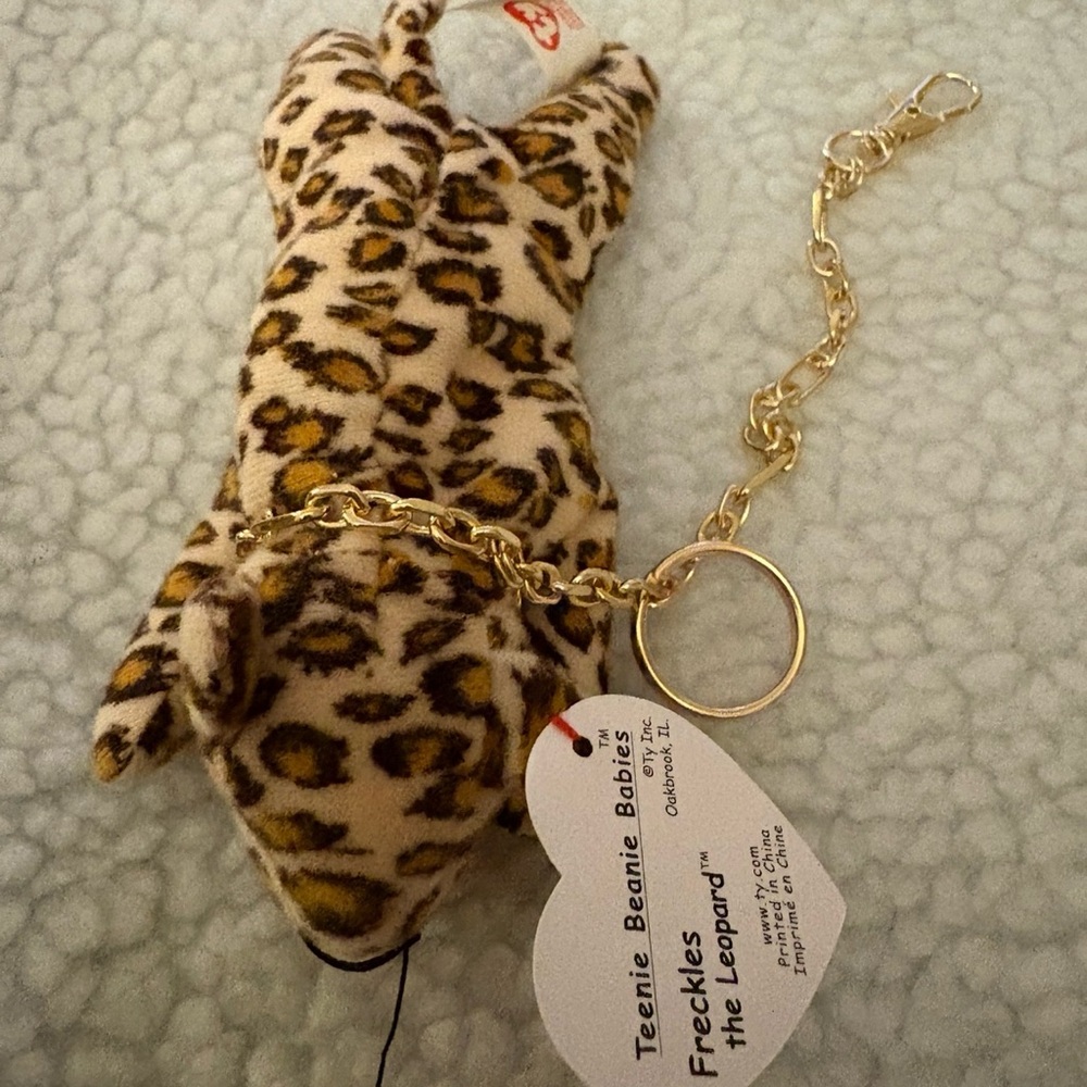 Ty Leopard Print Keychain with Gold Chain